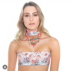 MAKASTIA Floral Bikini Zip Up Beaded Neck